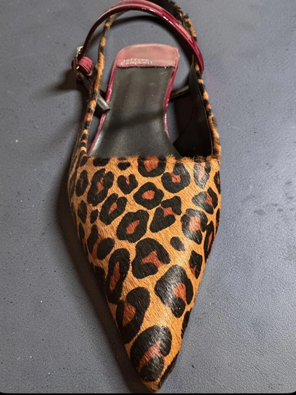 Jeffrey Campbell Cheetah Cherry Red Pointed Slingback Mule w/Red Strap and Heel - Picture 6 of 8
